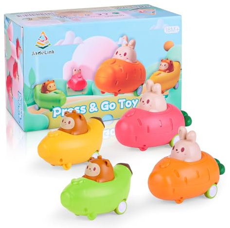 Ostergeschenke Kinder ab 1 2 3 Jahre Junge, Baby Spielzeugauto, 4 STÜCK Hase und AFFE Spielzeugauto für Babys ab 18 Monaten, Press & Go Aufziehauto Spielzeug Ostern Geschenke Kinder