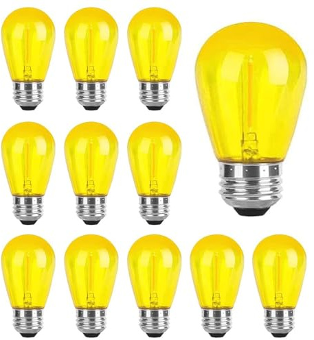 Sxminer 15 Pack S14 LED Bulbs Yellow Led String Light Bulbs 1W Plastic Shatterproof LED Replacement Bulb E26 Base Edison Decorative Bulb Outdoor String Light for Christmas Halloween Patio Party Decor