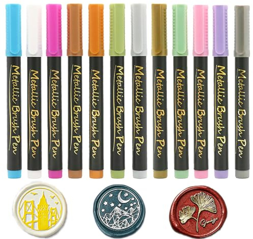 KRSINAG Kit di pennarelli per ceralacca, 12 colori metallizzati, a punta fine, per sigillare ceralacce, decorazioni per sigilli di cera, rocce, cremici, uova di Pasqua, album di ritagli