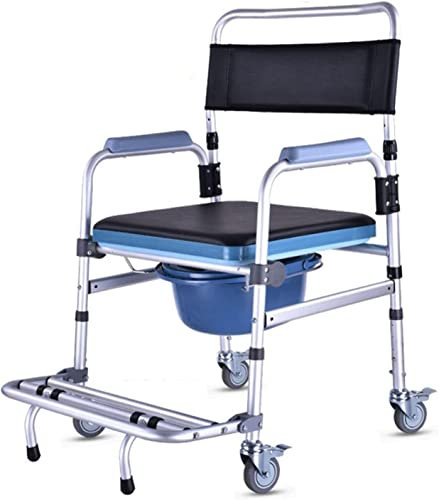 CAFIEDR Toilettenstuhl, Nachttisch-Toilettenstuhl, höhenverstellbar, Rollstuhl, 4-in-1 gepolsterter WC-Sitz mit 4 Bremsen, abnehmbarer Topf, klappbares Pedal, rutschfest, für ältere Menschen mit