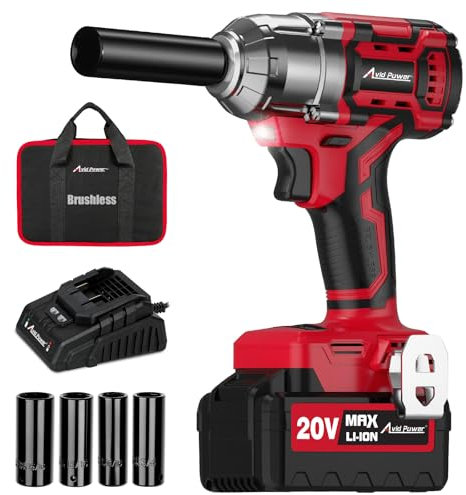 AVID POWER 1/2 Brushless Impact Wrench, 20V Cordless Impact Gun with 3 Variable Speed, Max Torque 350ft (500N.m), 3.0Ah Lithium-Ion Battery, 4 Sockets
