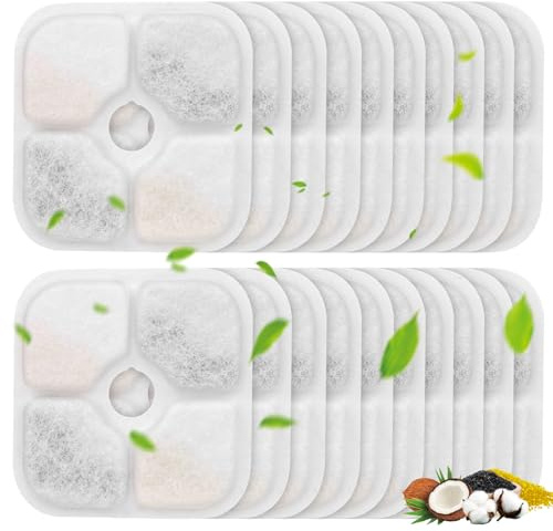 PARTSEE 20 Stk Katzenbrunnen Filter für Catit Pixi Trinkbrunnen (2,5L) – Dreifaches Filtersystem mit Aktivkohle & Harz, Katzen Wasserfilter einzeln verpackt für 43717 Catit