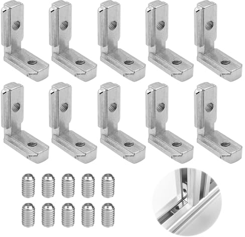 10 Stück Aluprofil 30x30 Verbinder, 90° L-Form Inneneckverbinder, Profilverbinder Zinklegierung, Vernickelt Aluprofil 30x30 Zubehör mit Schrauben, L Form Winkelverbinder für EU-Norm Aluprofil