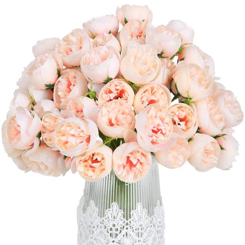 Hobyhoon Ranunculus Artificial Flower,2 Bouquet Faux Peonies Artificial Flowers 11.8 inch Silk Flowers with Stems,54 Corollas Bouquet Decorations for Centerpieces Arrangements Bridal Shower(Beige)