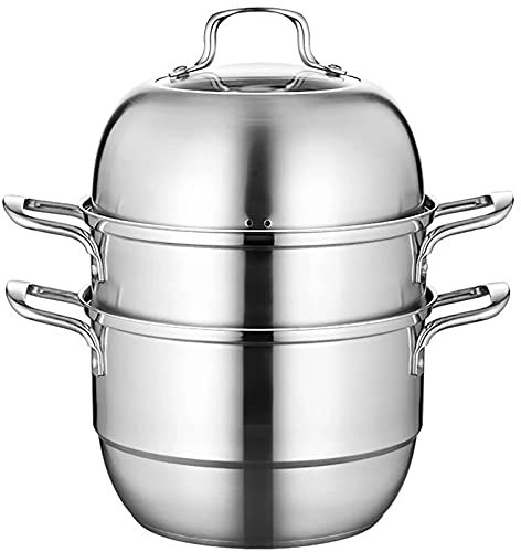 JKJZSALJ Steamer Pot/Soup Pot 304 Stainless Steel Large Thick Double Bottom Household Steam Bun Cooker Induction Cooker Gas Stove