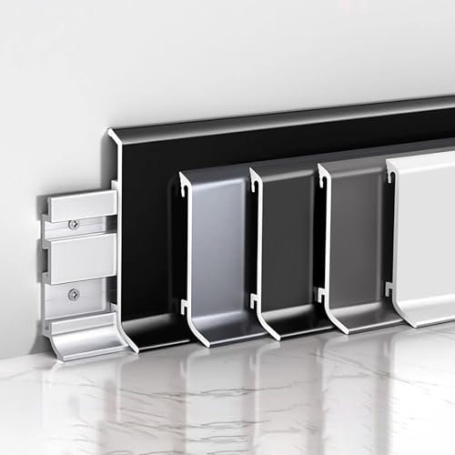 Sockelleiste 125CM*4 Stück Eloxiert Fussleisten Wasserdichte Aluminiumlegierung-Fußleistenverkleidung Für Küche Kleiderschrank Badezimmer Garage(Grau C,Höhe: 60 mm)