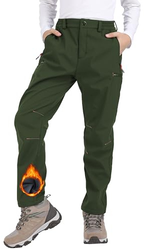 Djtnzdm Pantalon Ski Enfant Hiver Thermique Garçon Pantalons Imperméable Pantalons Chaud Softshell pour Fille Doublé Polaire Enfant Outdoor Pantalon de Randonnée(Vert-XL)