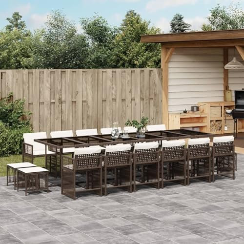 Homgoday 17-TLG. Garten-Essgruppe mit Kissen Gartenmöbel Set Balkonmöbel Sitzgruppe Gartenstuhl mit Tisch, Terrassenmöbel Gartengarnitur Sitzgarnitur Braun Poly Rattan