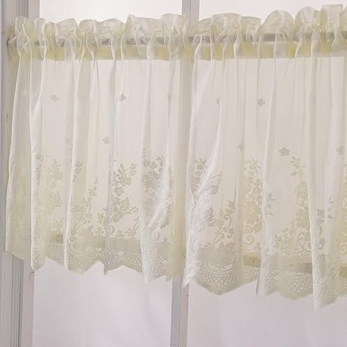 ANAZOZ Scheibengardinen 90 cm Hoch, Bistrogardine 2er Set Kurz Einfarbig Beige mit Blumenstickerei, Gardine Vorhang Stangendurchzug 74x90cm