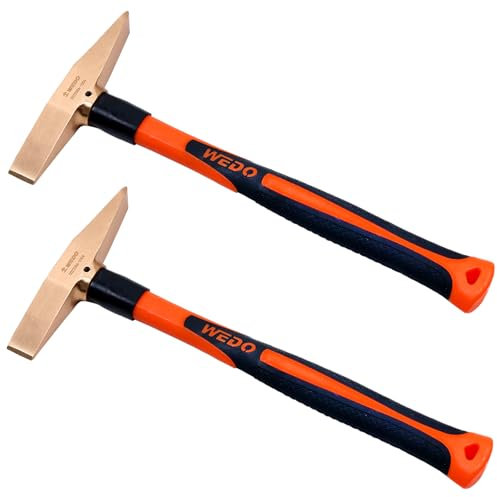 WEDO Lot de 2 marteaux de détartrage en cuivre, 150 g + 150 g, manche en fibre de verre, marteau de soudage, marteau burineur, forgé sous pression, résistant à la corrosion, longueur 280 mm