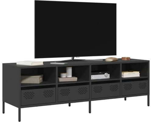 Sufrk Meuble TV noir 135 x 39 x 43,5 cm en acier laminé à froid - Meuble TV mobile, meuble de télévision, meuble industriel table basse vintage console pour salon
