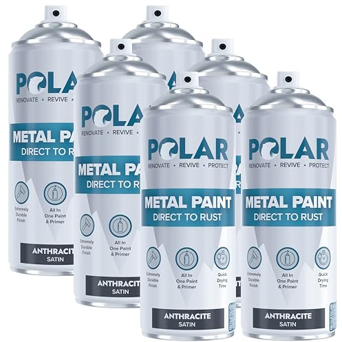 Polar Direct to Rust Metal Spray Paint, 6 x 400ml, Satin Anthracite | 3-in-1 Metal Primer, Undercoat and Topcoat, Direct to Rust, Corrosion and UV Resistant, Indoor and Outdoor