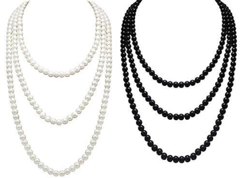 SLEEKEE 2 Pärlhalsband, Mode Personligt Halsband för Kvinnor, Långt Konstgjorda Pärlhalsband, Flerskiktade Pärlsmycken