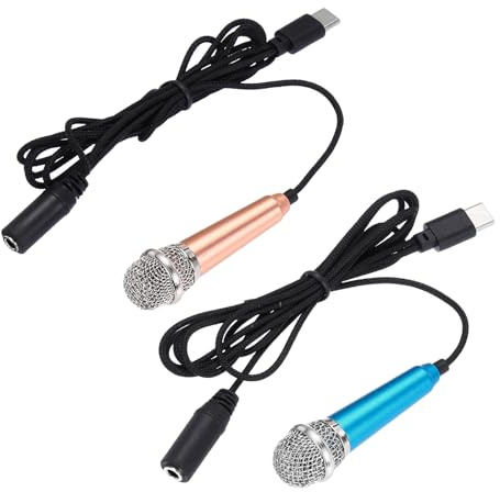 sourcing map 2 mini micrófonos, mini micrófonos pequeños para teléfono tipo C, micrófono pequeño para grabar voz de teléfono, dorado/azul