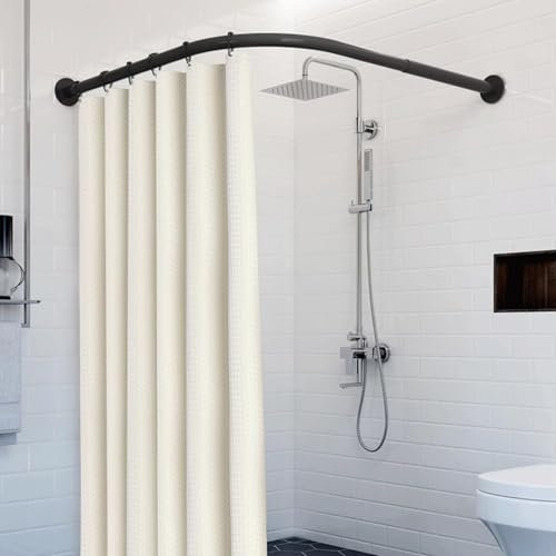 Dehnbare Duschvorhangstange L Form Ohne Bohren, Edelstahl Ohne Deckenhalterung Ecke Duschstange, Rostfrei Viertelkreis Duschvorhangstange, Für Badewanne&Dusche, Sch(Size:A 70-95*70-95cm,Color:schwarz)