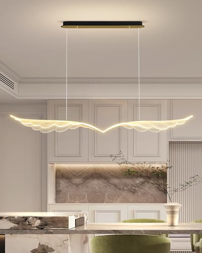 MOMOYY Moderner LED-Kronleuchter Verstellbares Golden Wave Design mit Fernbedienung, dimmbare Beleuchtung für Esszimmer, Wohnzimmer, Schlafzimmer und Küche (A)