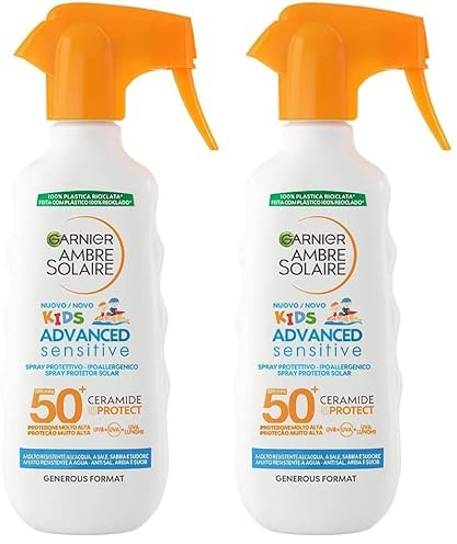 Garnier Ambre Solaire Advanced Sensitive Kids Ceramide Protect Spray Gachette Protettivo SPF50+, 270 ml (Confezione da 2)