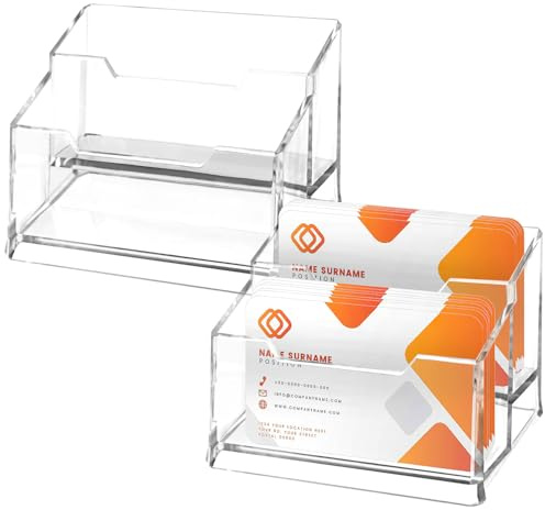 BSTDAYEVER Visitenkartenhalter Acryl Visitenkartenständer Visitenkarten Aufsteller 2Stk 2 Fächern Business Card Holder Transparent Visitenkarten Halter Display Tischständer für Büro Zuhause