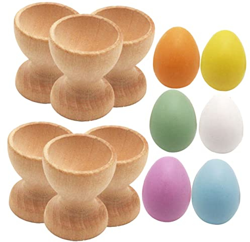 VICASKY 1 Ensemble D'oeuf De Pâques Décorations Coquetier Oeuf Ornements D'oeufs De Simulation De Fête Décors D'oeufs Support D'oeuf De Pâques Oeufs De Simulation Décoratifs En Bois