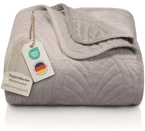 Gräfenstayn Colcha bouti 220x240 cm – cubrecama Acolchado sin Costuras con diseño de Hojas – Manta Decorativa Moderna para Cama o sofá – antirrugas y fácil de cuidar (Gris Pardo)