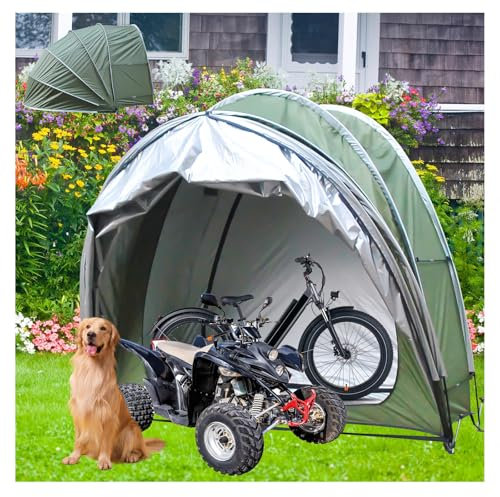 Fxiaobin Tenda da Moto Appeso 2 in 1 Tenda da Moto con Doppie Porte per 2-5 Biciclette Tettoia per Auto da Esterno Garage Moto per Esterno,Green