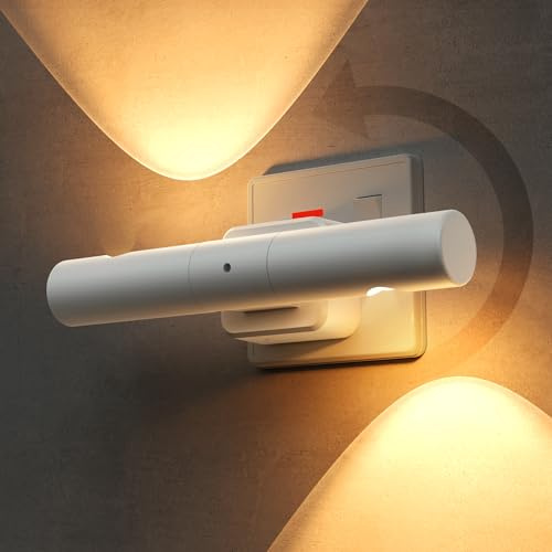 LOHAS-LED Plug in Night Light, Rotatable Night Light with Dusk to Dawn Sensor, Dimmable 0-100 LM, Warm White 3000K, Uplighters for Living Room, Bathroom, Hallway, Kitchen, 1 Pack