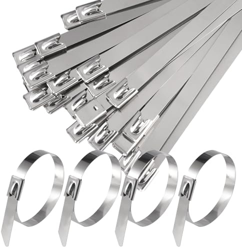 30 bridas de acero inoxidable de 200 x 7,9 mm, plateadas para bridas de metal inoxidable, con cremallera de acero inoxidable, autoblocante, para agrupar cables, cuidado del jardín, valla fija y toldo