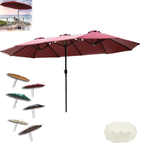 Ombrellone da esterno 380 x 200 cm, doppio rettangolare, per giardino, balcone, cortile, colore bordeaux, 3,8 x 2 m, parasole per tavolo