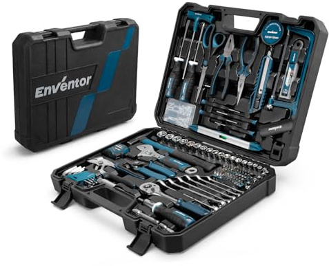 Enventor Cassetta Attrezzi Completa 280 Pezzi Blu, Set Attrezzi da Lavoro con Set Cacciavite Chiavi a Chiavi a Bussola, Valigetta Attrezzi Completa Riparazioni e Progetti Domestici Generali