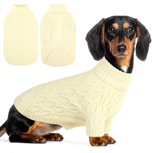 Queenmore Hundepulli für Kleine Hunde, Warm & Weich, Hundepullover Winter für Chihuahua, Maltese, Innen und Außen, Beige, S | Strickpullover für Hunde, Jungen, Mädchen, weicher Winterpullover, Hundekleidung für Chihuahua, Bulldogge, Dackel