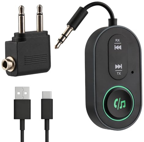 2025 Upgraded Bluetooth 5.3 Transmitter Receiver, 2 in 1 Wireless Airplane Bluetooth Adapter, Aux Bluetooth Transmitter Receiver 3.5mm, AUX Travel Audio Adapter for TV Airpods Car Airplane