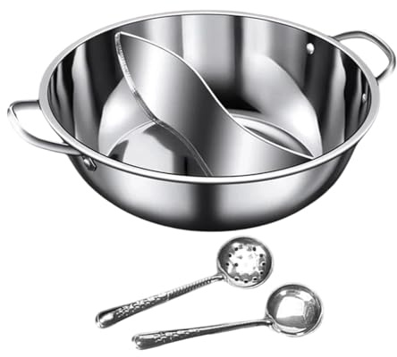 Sharplace Shabu avec Séparateur, Hotpot en Deux Parties, Poêle Chinoise épaisse en Acier Inoxydable, Casserole à Soupe pour Plaque de Cuisson à Induction, Fête, Maison, 32cmx8cm