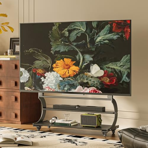 CNTSLNB TV Ständer rollbar für 50-100 Zoll Fernseher bis zu 100kg Schwarz | Easel Design, Höhenverstellbar und Schwenkbar, Stabilität TV Staffelei mit 2-Stufigen Holzablage, Max VESA 900x600mm
