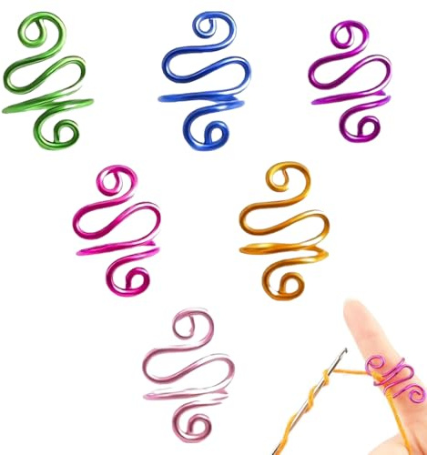 LONZIKP Set de 6 Anillos Ajustables para Crochet, dedales guía de Hilo, Accesorios para Tejer, dedales para Tejer, Ideales para Quilting