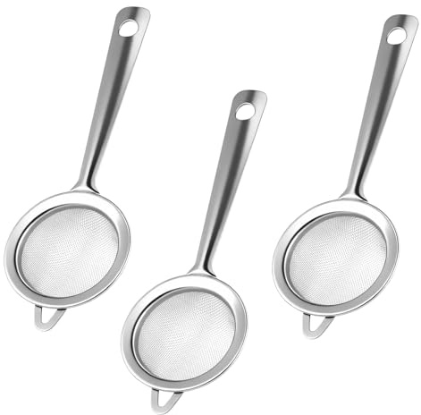 WENXINWIN 3 Pcs Fine Mesh Tea Strainer 15 x 4.5 cm Non-Slip Handle | Mini Stainless Steel Sieve with Handle, Ideal for Loose Leaf Tea, Herbal Tea & Coffee, Reusable Strainer for Cups & Teapots