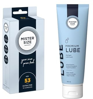 MISTER SIZE Pure Pleasure Set: 10 Kondome (extra dünn, gefühlsecht, extra feucht) + Premium Lube 100ml – Wasserbasiert, parfümfrei, medizinisch, für Kondome & Toys