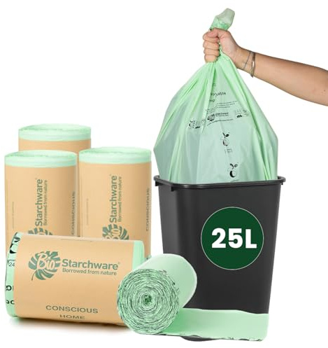 ECONX 25 Litre X 50 Biodegradable Bin Liners Bags - Food Waste Bags 25L Caddy Bags - Recycled Kitchen Food Waste Compost Liners Garbage Rubbish Bag for Kitchen, Office, Bathroom, Garden