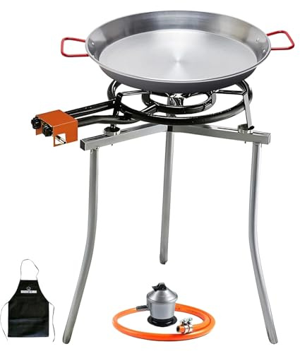 Bricolemar Paellero a Gas 40 cm + Kit Completo (Paellera 42 cm + Soporte Universal + Regulador + Manguera + Delantal)