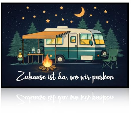 Camper Geschenke Fußmatte 60x40cm - Zuhause ist da wo wir parken Camping Gadgets & Schmutzfangmatte - Wohnwagen Deko für Außen - Praktische Camping Deko Vorleger