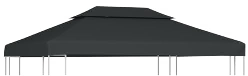 GeenYuu Gazebo Roof Replacement Tarpaulin 4 x 3 m Anthracite with Chimney Flue 310 g/m² Polyester PVC Coating Waterproof Weatherproof UV Protection for Garden Patio Outdoor Party Shade