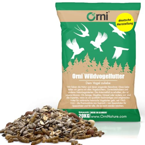 Orni Wildvogelfutter mit Mehlwürmern Deluxe Streufutter 20kg | proteinreiches Vogelfutter für extra Energie & Vitalität | Ganzjahresfutter für Wildvögel