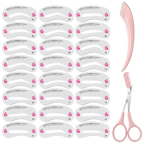 YUGYNE 24 stilar ögonbryn stencil kit med böjd form och hårborttagningssax, ögonbrynstätning, designset och ögonbrynsformare för nybörjare, symmetriska ögonbrynsmakeup