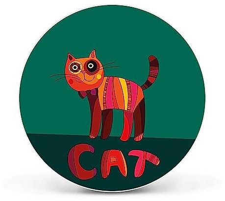 banjado Magnettafel Ø 47cm Weiß - Magnetwand aus Metall - Magnetpinnwand als Memoboard - Pinnwand Magnettafel Küche, Büro, Kinderzimmer inkl. 4 Magnete & Montageset - Orange Katze