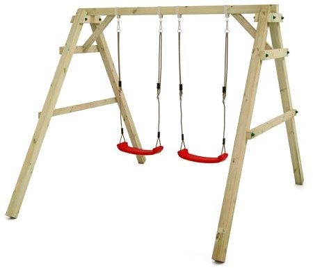 WICKEY Kinderschaukel Schaukelgestell Sky Dancer Prime - Schaukel rot & Gestell Holz, Outdoor Schaukelgerüst, Doppelschaukel, Holzschaukel für Kinder im Garten
