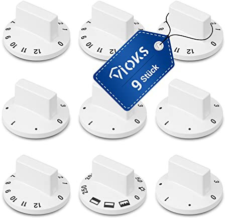 VIOKS Herd Drehknopf Set - 9x Universal Ersatzteile 6mm Weiß, 52mmØ Knöpfe & Schalter für Backöfen & Herde