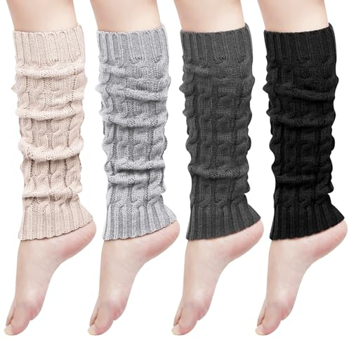 Loritta Womens Leg Warmers Winter Warm Knit Long Boot Socks Slouch Knee High 80s for Party,A1-4 Pairs(black+dark Grey+light Grey+beige)