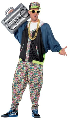 Smiffys 80s Hip Hop Costume, Patterned Jacket, Trousers & Hat, Fancy Dress, 1980s Dress Up Costumes