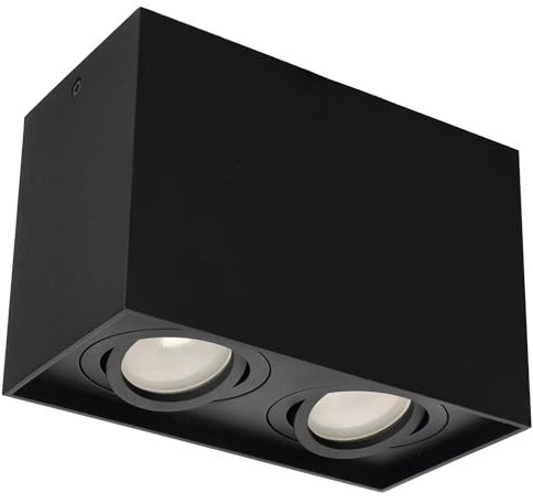 EDO Surface Mounted PALLAD 2 Square Ceiling Spotlight Downlight GU10 Black Surface-Mounted Double Spot Ceiling Light Spotlight Adjustable Spot Aluminium Living Room Kitchen Bedroom
