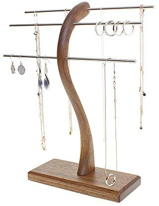 Schmuckständer für Ketten, Ohrringe und Armbänder, 3 Stäbe | Nussbaum Massivholz, Handmade in Germany