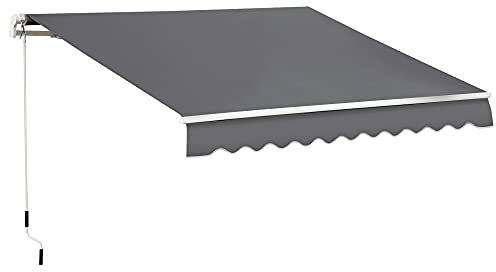 Outsunny 4x2.5m Retractable Manual Awning Window Door Sun Shade Canopy with Fittings and Crank Handle Grey
